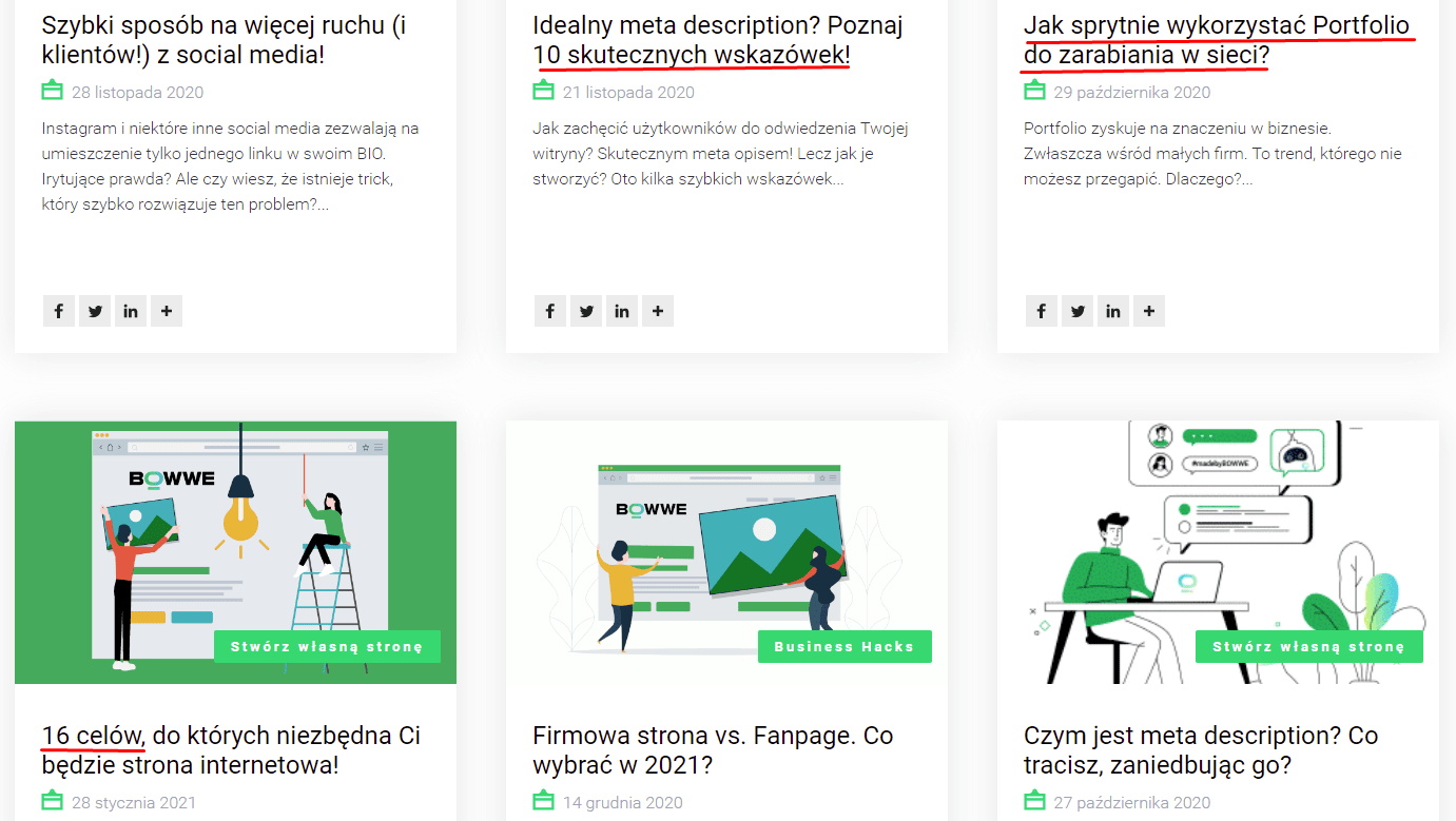Nagłówki na stronie Bowwe blog